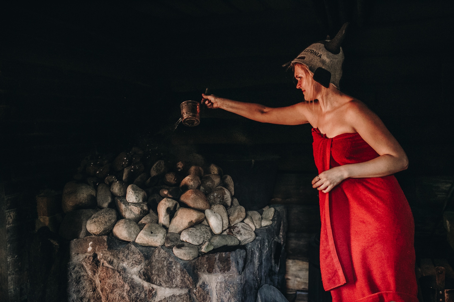 Woman enjoying smoke sauna